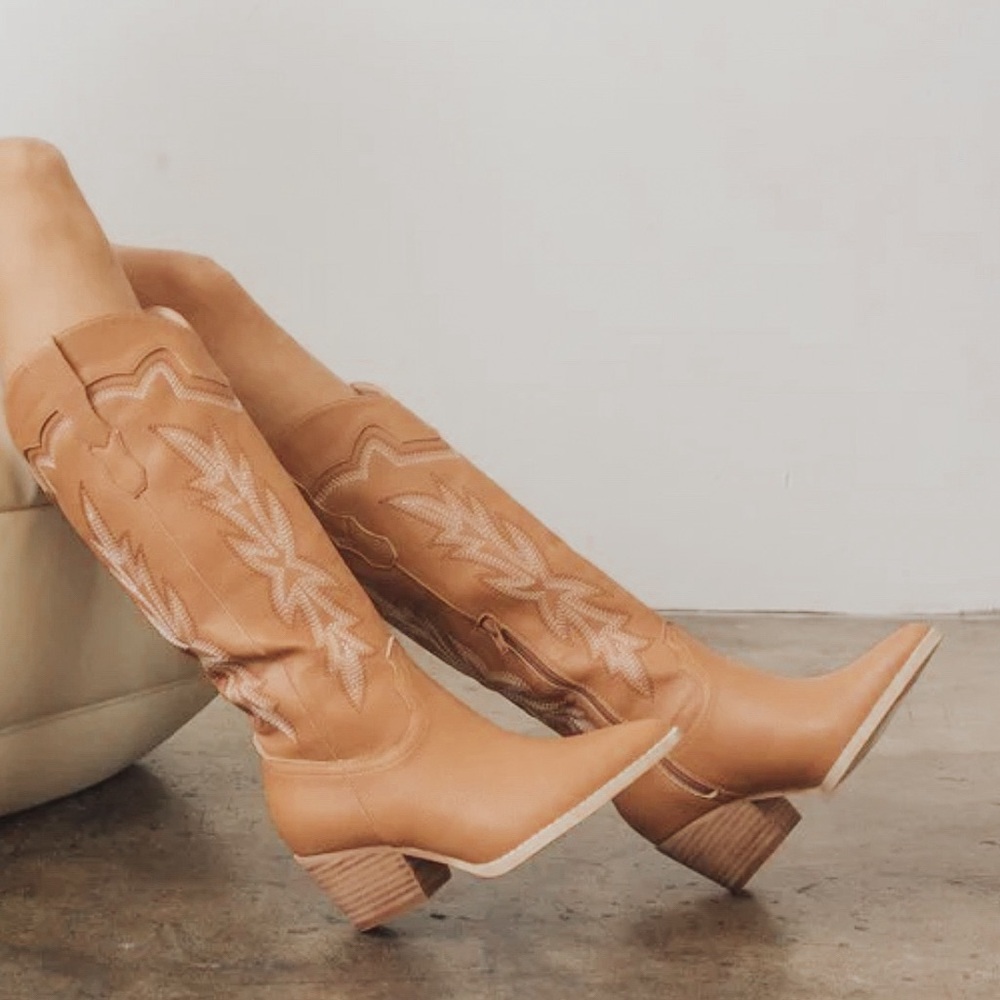 Tan Embroidered Cowboy Boots